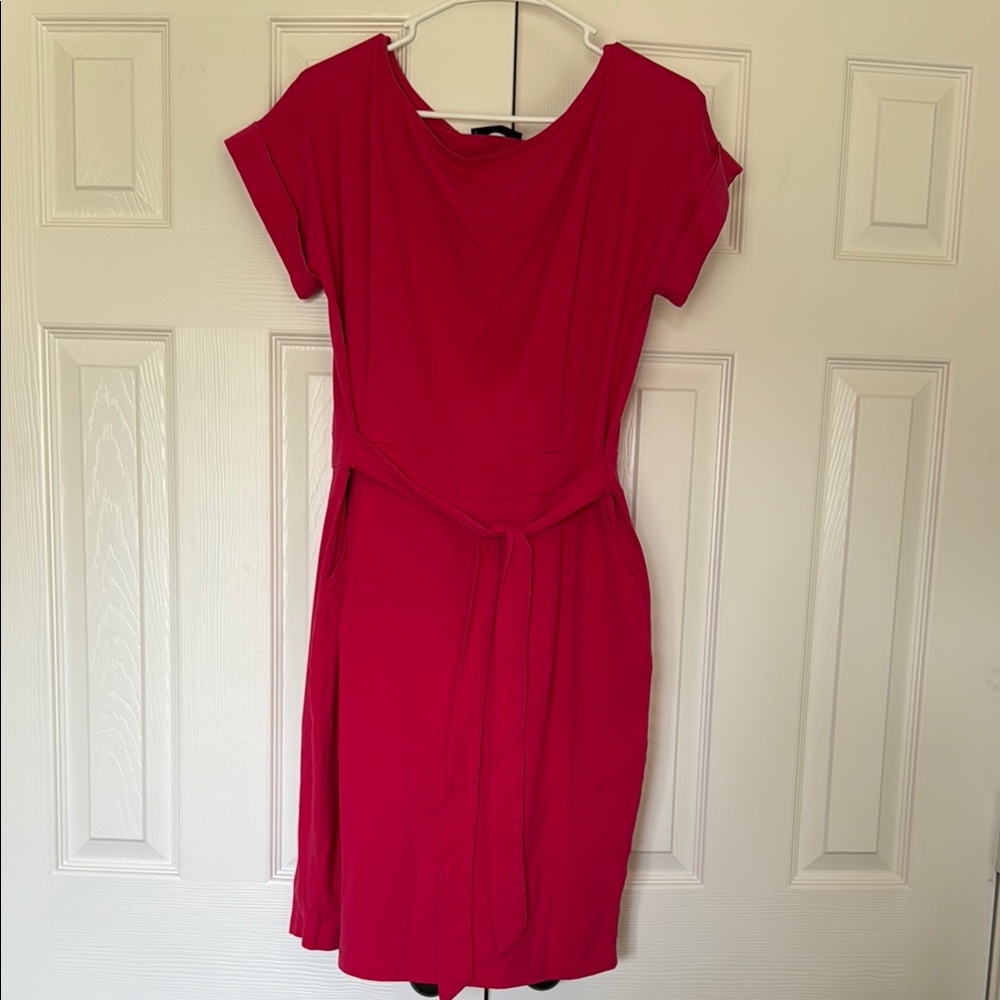 Hot pink tie waist dress with pockets